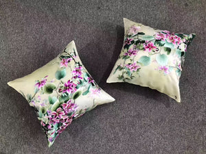 171218 Chinese 100% hand embroidered Su Embroidery silk pillow covers flower butterfly 1piece