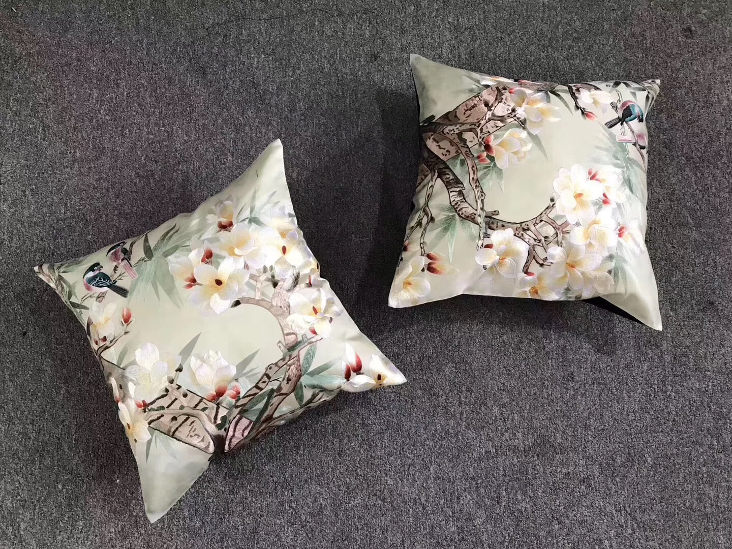 171218 Chinese 100% hand embroidered Su Embroidery silk pillow covers flower butterfly 1piece