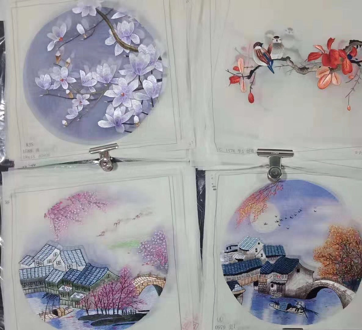 161218 Hand su embroidery:peacocks flowers birds animals landscapes still life (two-sided reversible ) 20cm