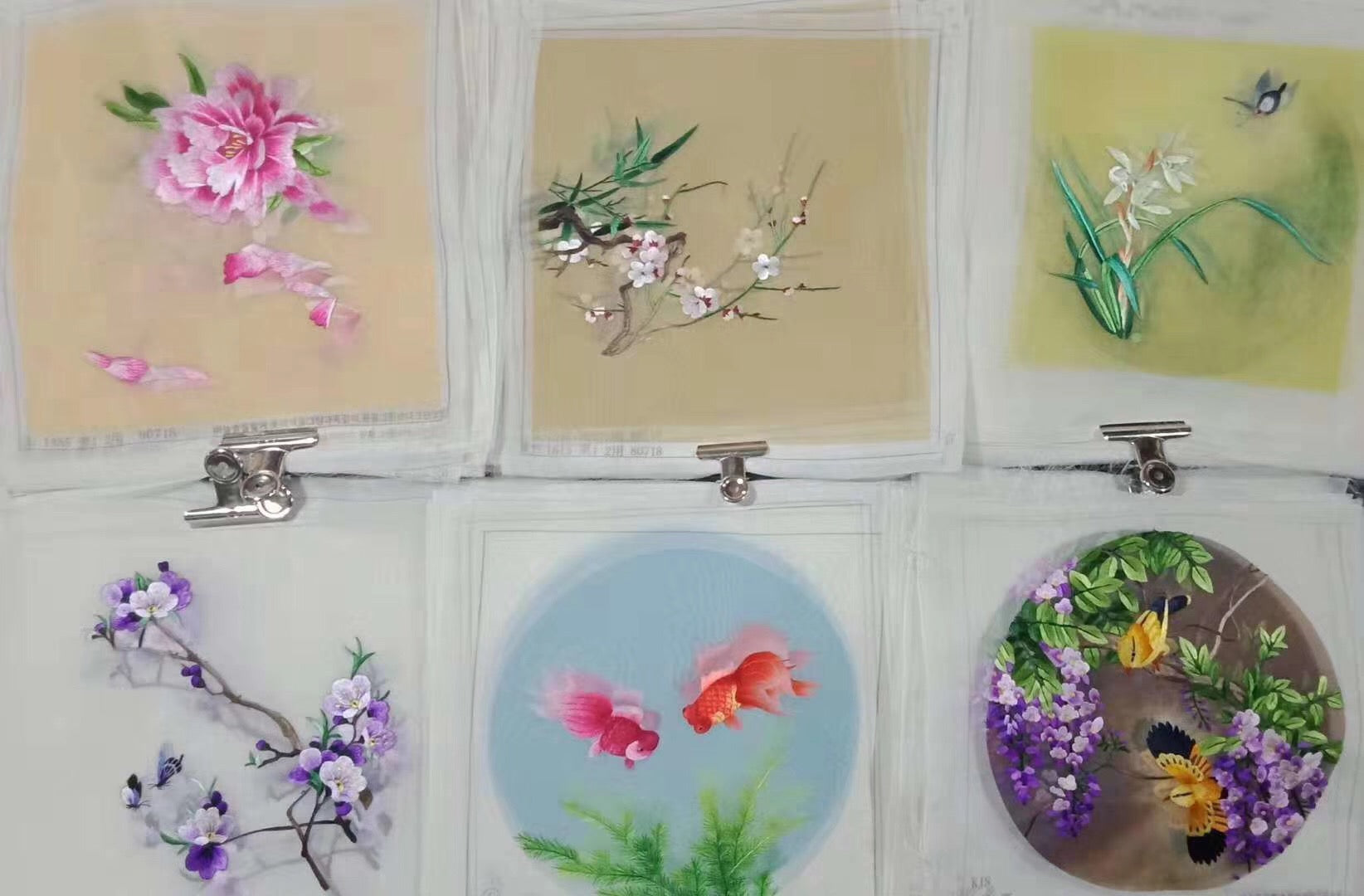 161218 Hand su embroidery:peacocks flowers birds animals landscapes still life (two-sided reversible ) 20cm