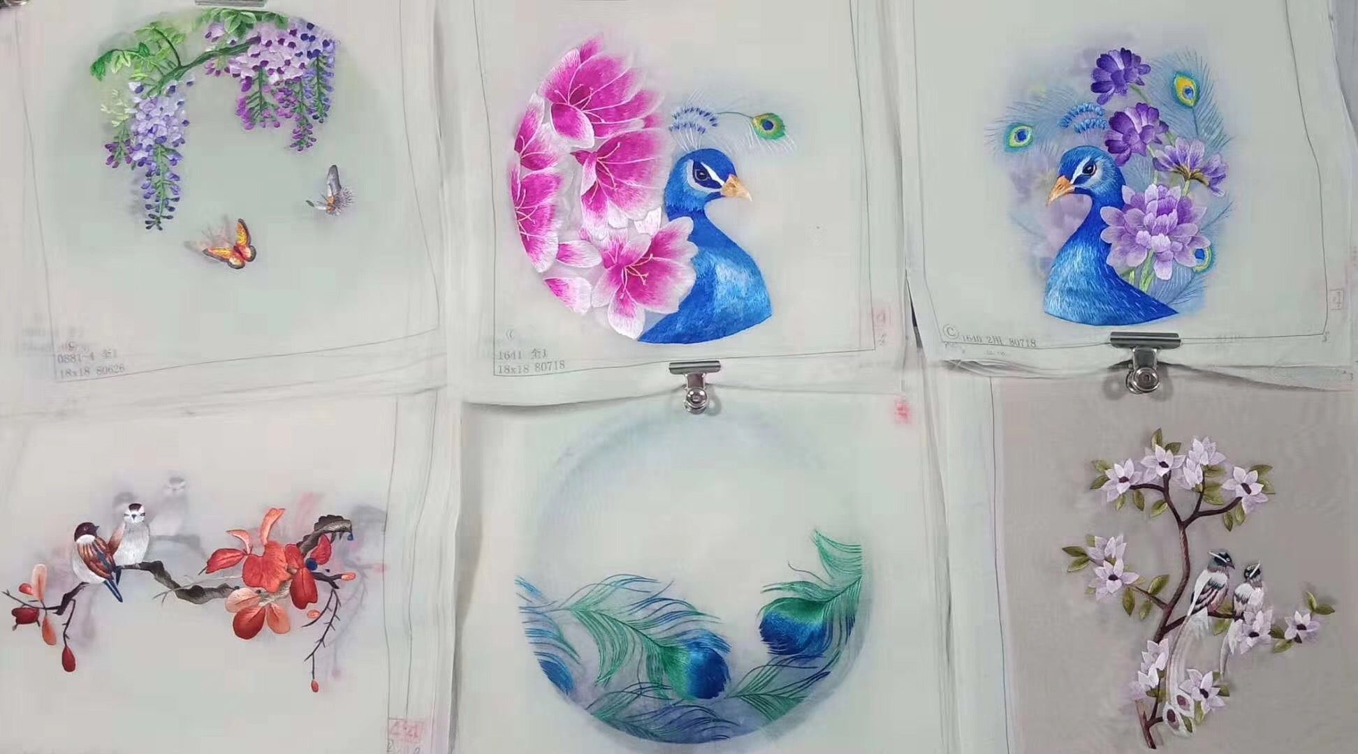 161218 Hand su embroidery:peacocks flowers birds animals landscapes still life (two-sided reversible ) 20cm