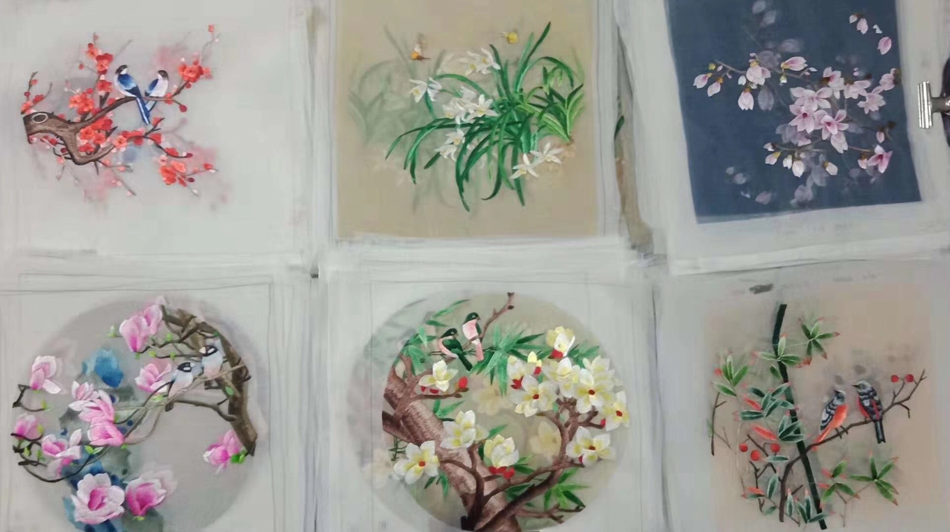 161218 Hand su embroidery:peacocks flowers birds animals landscapes still life (two-sided reversible ) 20cm