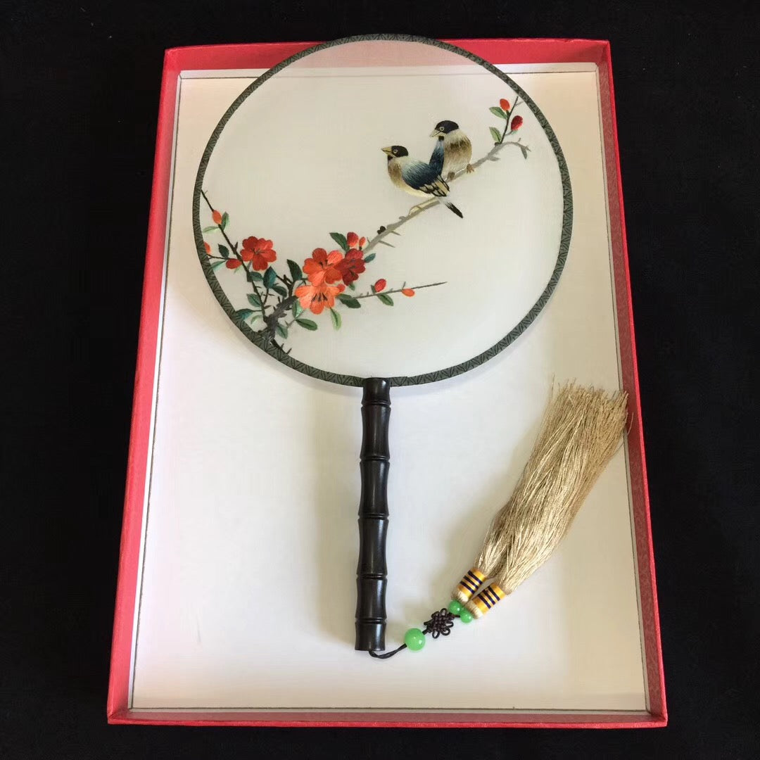 suzhou embroidery fan flower birds