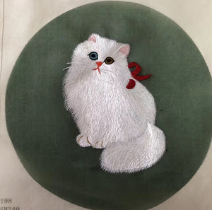 double su embroidery white cat 20cm