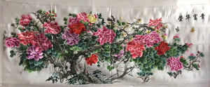 Chinese Totally 100% Hand Embroidered Su Embroidery Art:peacocks peony flower 160cm