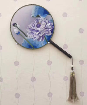 Hand double sided su silk embroidery fan gift fan:cat flower birds butterfly (two-sided reversible )