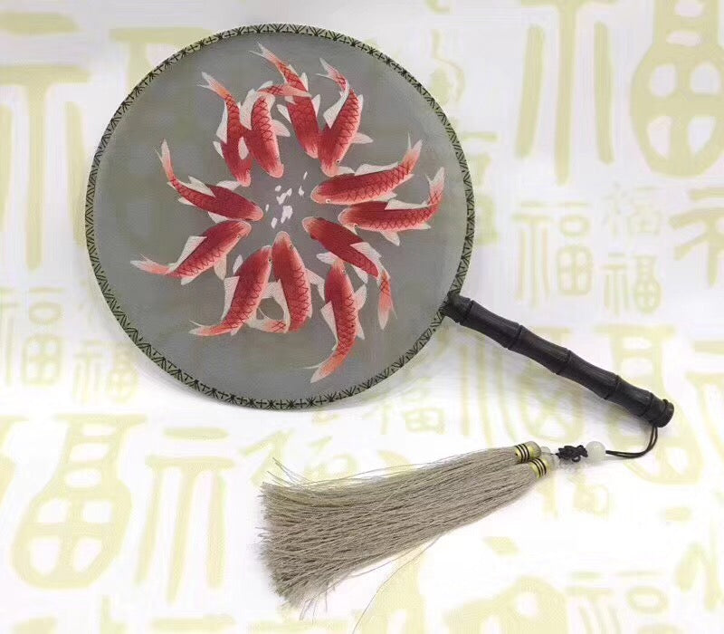 Hand double sided su silk embroidery fan gift fan:cat flower birds butterfly (two-sided reversible )