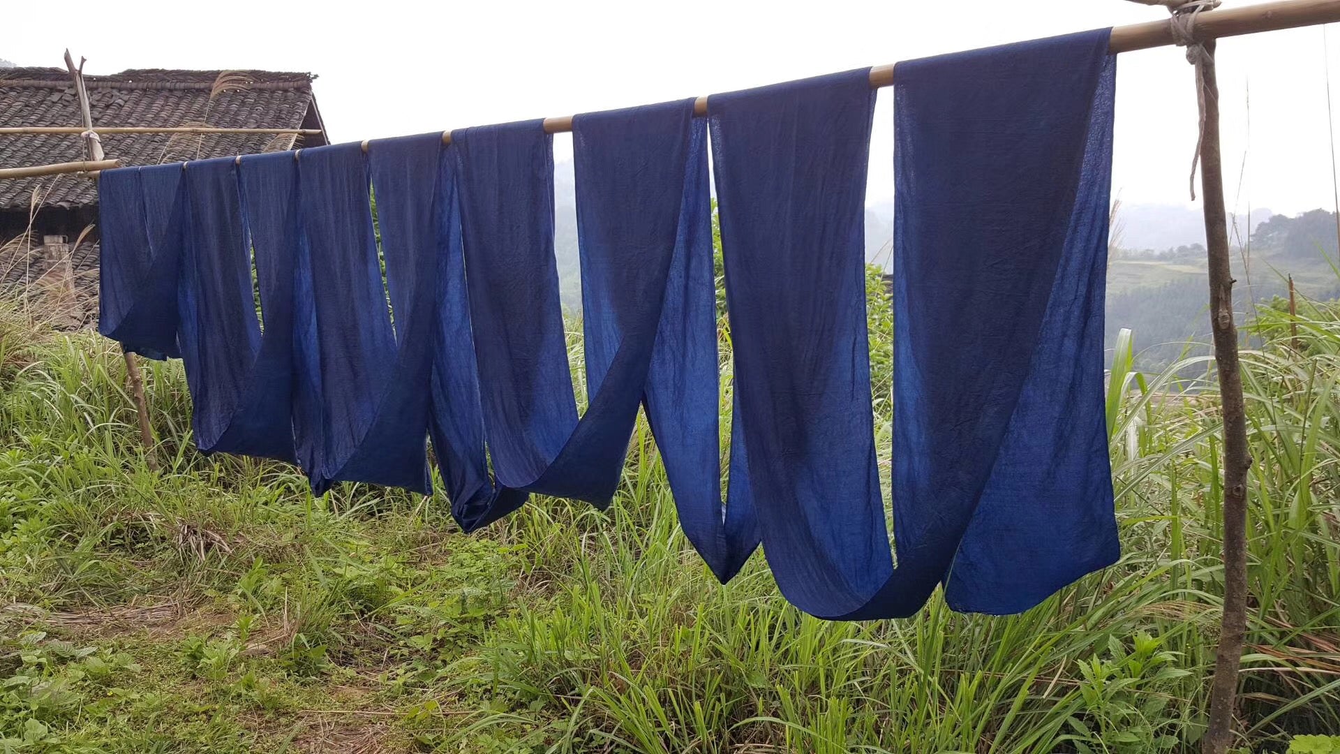 Indigo-dyed homespun blue fabric