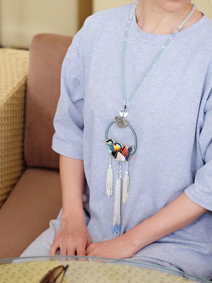 mandarin duck embroidery jade necklace