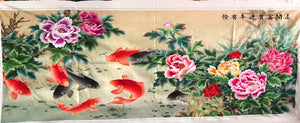 hand su embroidery fishes peony 160cm