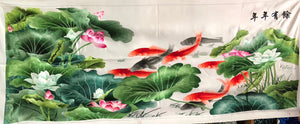 hand su embroidery fishes lotus 160cm