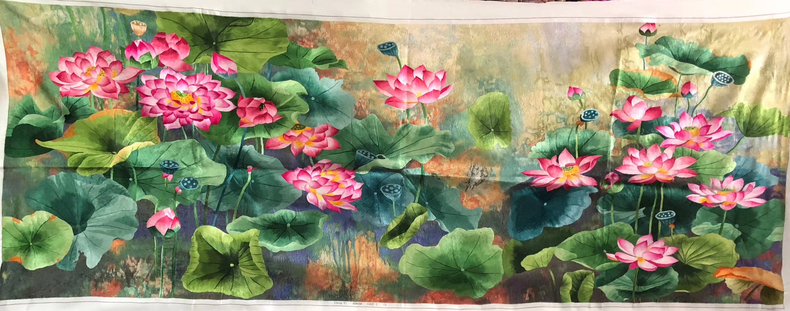 hand su embroidery lotus flower 160cm