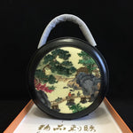 hand embroidery mountains cowhide round handbag