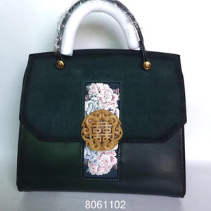 hand embroidery jade velvet cowhide bag 