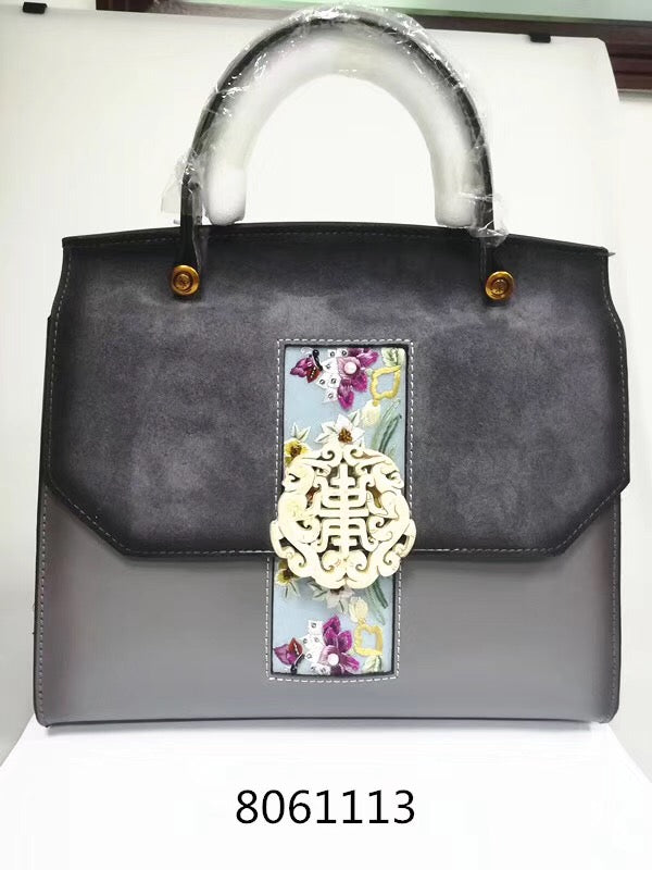 hand embroidery jade velvet cowhide bag 