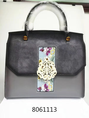 hand embroidery jade velvet cowhide bag 