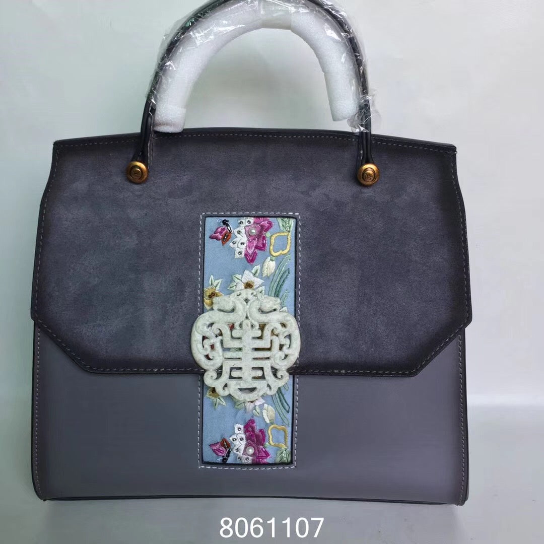 hand embroidery jade velvet cowhide bag 