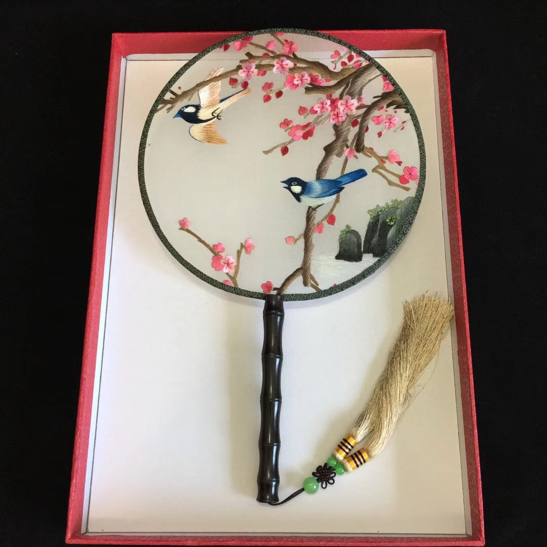 hand su embroidery fan:birds flower