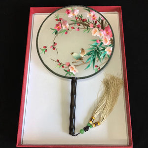 hand su embroidery fan:birds flower