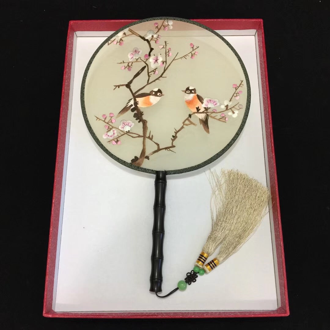 hand su embroidery fan:birds flower