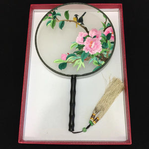 hand su embroidery fan:birds flower