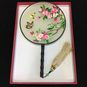 hand su embroidery fan:butterfly flower