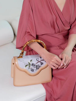 Bamboo retro hand su embroidery cowhide bag shoulder bag handbag