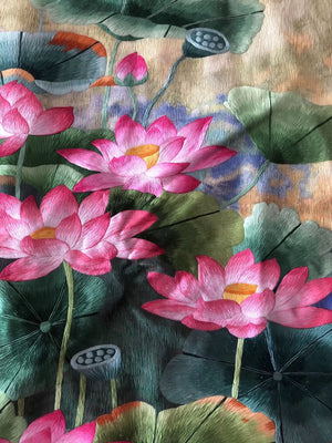 Chinese Totally 100% Hand Embroidered Su Embroidery Art:fishes lotus peony 160cm