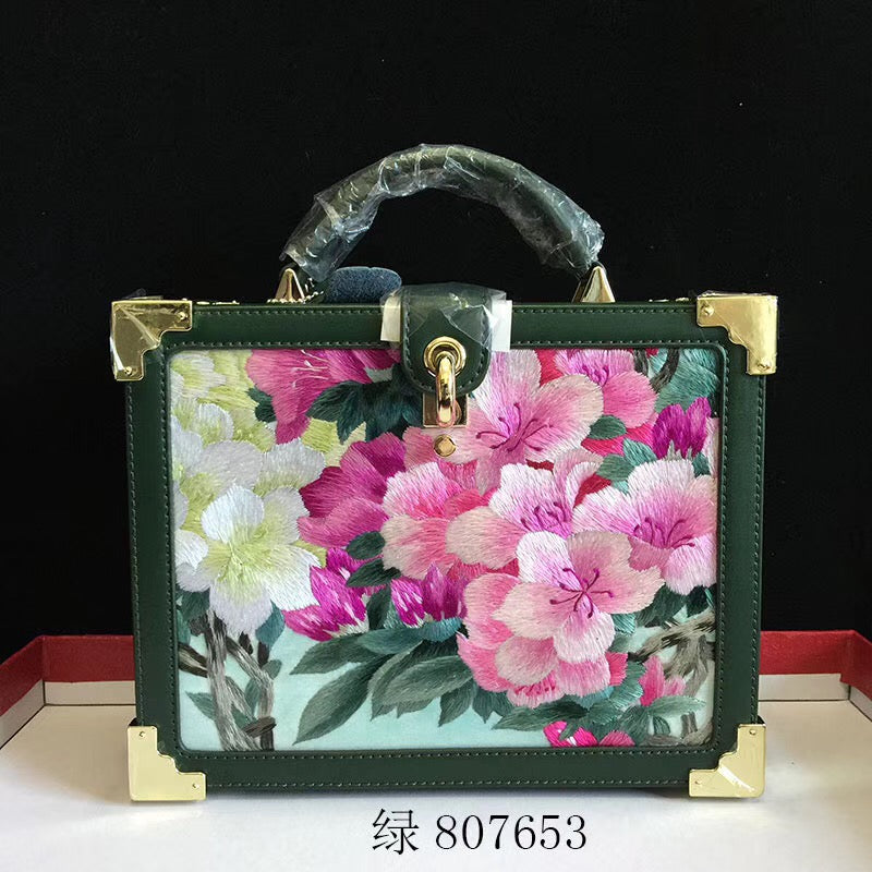 Fashionable hand su embroidery oxen leather bag retro antique box handbag female shoulderbag