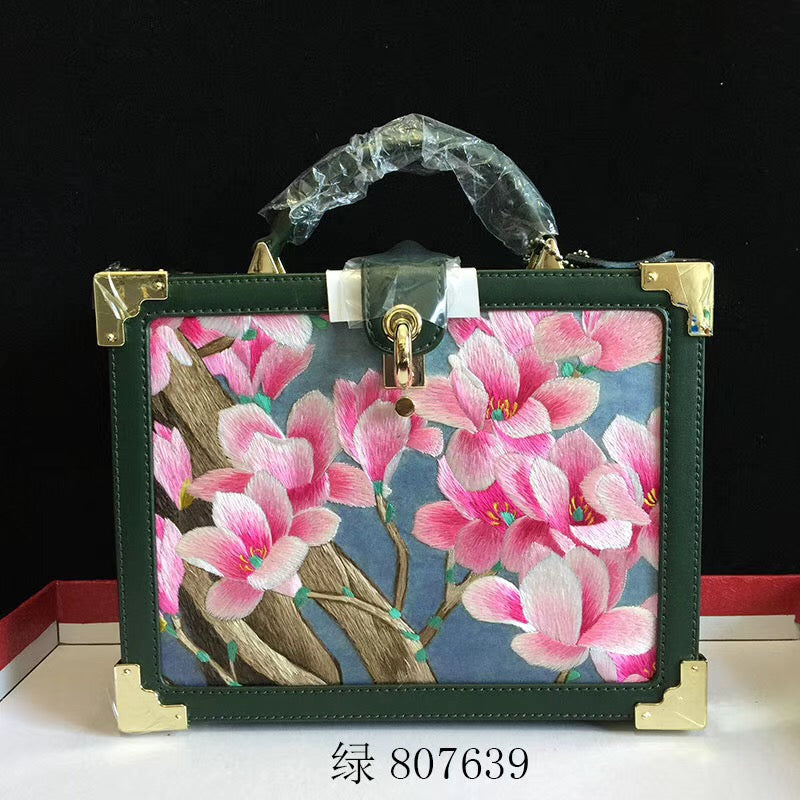 Fashionable hand su embroidery oxen leather bag retro antique box handbag female shoulderbag