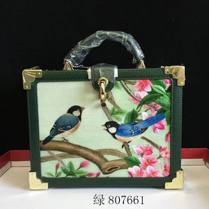 Fashionable hand su embroidery oxen leather bag retro antique box handbag female shoulderbag