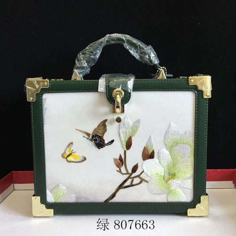 Fashionable hand su embroidery oxen leather bag retro antique box handbag female shoulderbag