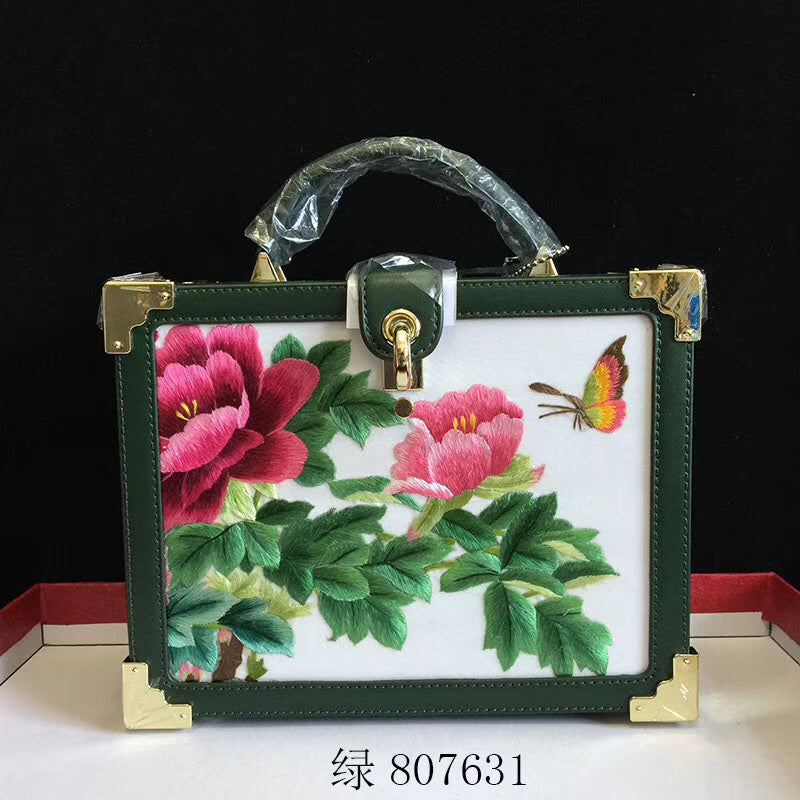 Fashionable hand su embroidery oxen leather bag retro antique box handbag female shoulderbag