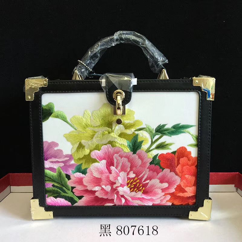 Fashionable hand su embroidery oxen leather bag retro antique box handbag female shoulderbag