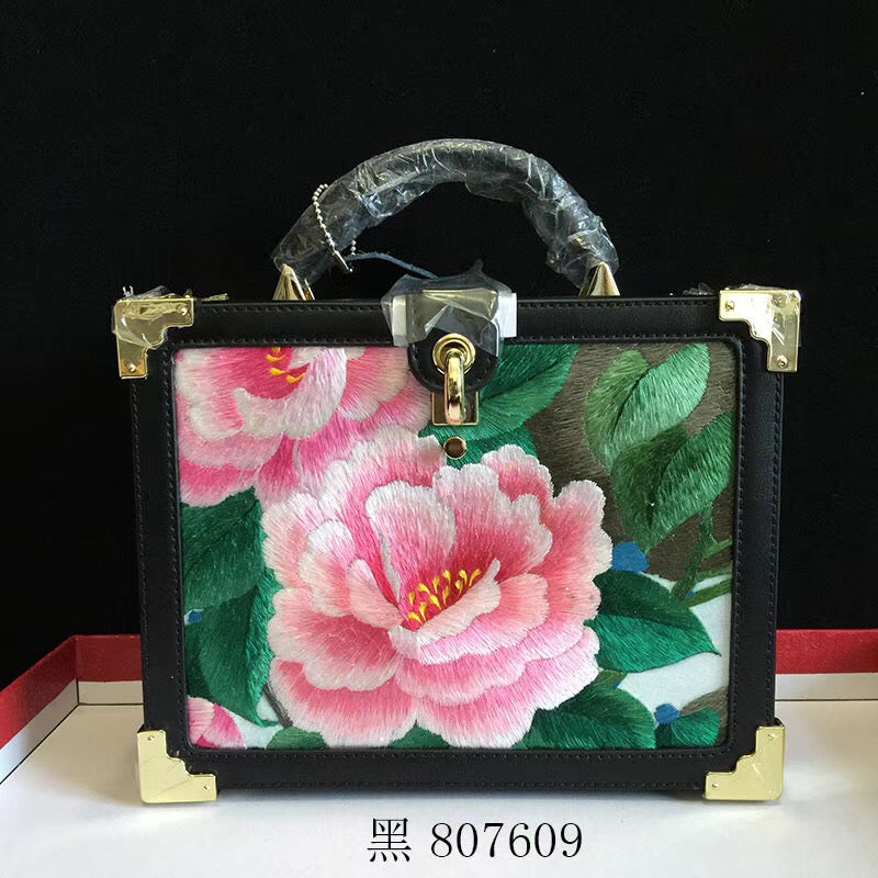 Fashionable hand su embroidery oxen leather bag retro antique box handbag female shoulderbag