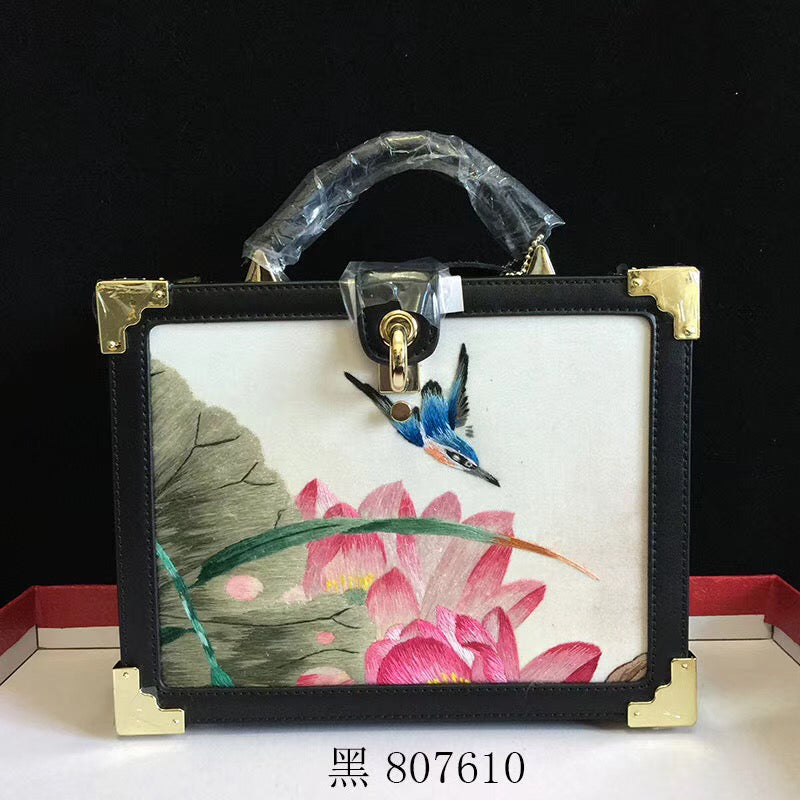 Fashionable hand su embroidery oxen leather bag retro antique box handbag female shoulderbag