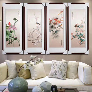 Delicate Hand Su Embroidery 4screens(1set) Art:flower birds still life 80cm 131118