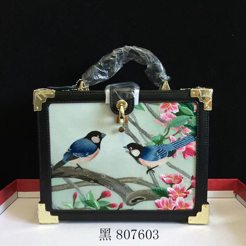 Fashionable hand su embroidery oxen leather bag retro antique box handbag female shoulderbag