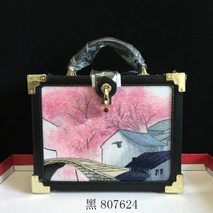 Fashionable hand su embroidery oxen leather bag retro antique box handbag female shoulderbag