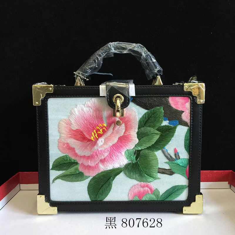 Fashionable hand su embroidery oxen leather bag retro antique box handbag female shoulderbag