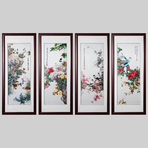 Delicate Hand Su Embroidery 4screens(1set) Art:flower birds still life 80cm 131118