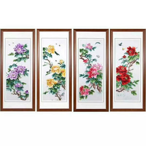 Delicate Hand Su Embroidery 4screens(1set) Art:flower birds still life 80cm 131118