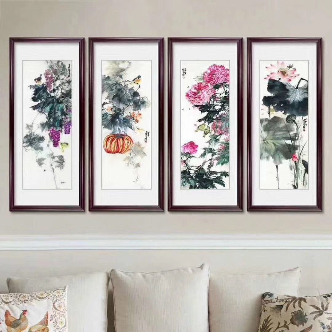 Delicate Hand Su Embroidery 4screens(1set) Art:flower birds still life 80cm 131118