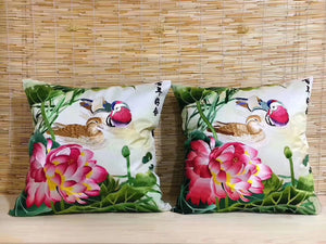 Chinese 100% hand embroidered Su Embroidery silk pillow covers flower butterfly 1piece 131118