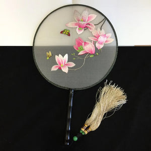 141118 Double sided hand su embroidery fan gift:flower birds butterfly lotus cranes...