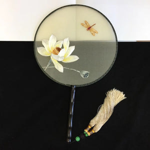 141118 Double sided hand su embroidery fan gift:flower birds butterfly lotus cranes...