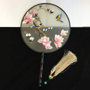 141118 Double sided hand su embroidery fan gift:flower birds butterfly lotus cranes...