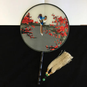 141118 Double sided hand su embroidery fan gift:flower birds butterfly lotus cranes...