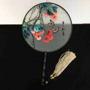 141118 Double sided hand su embroidery fan gift:flower birds butterfly lotus cranes...