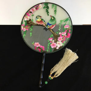 141118 Double sided hand su embroidery fan gift:flower birds butterfly lotus cranes...